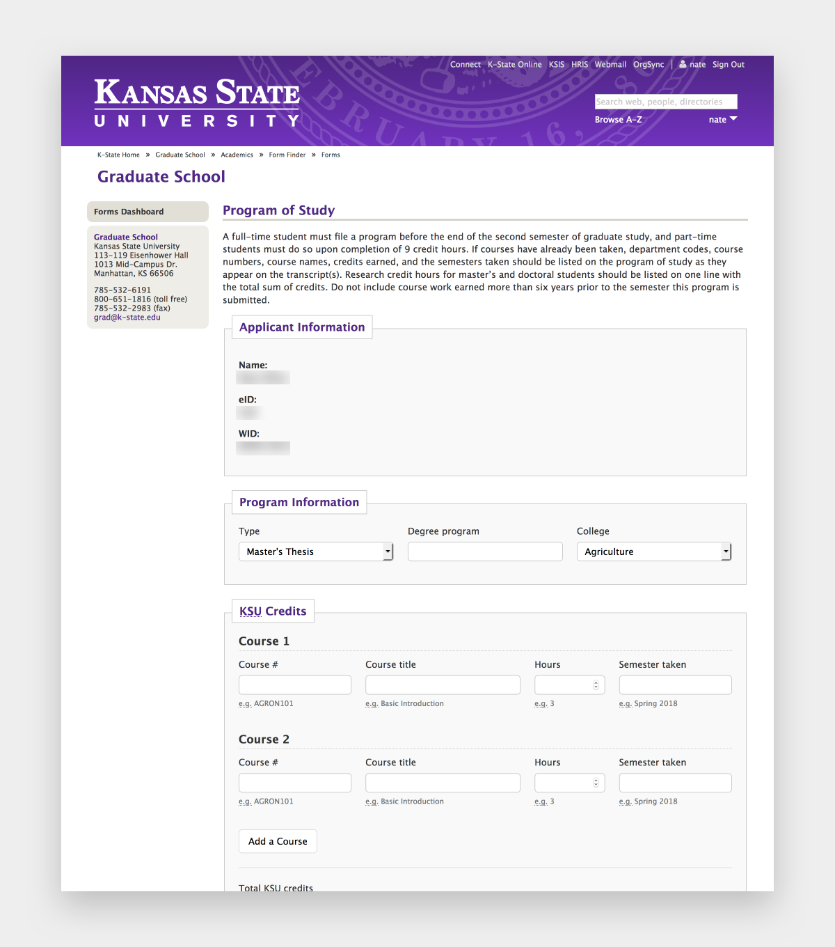 Screenshot of the form